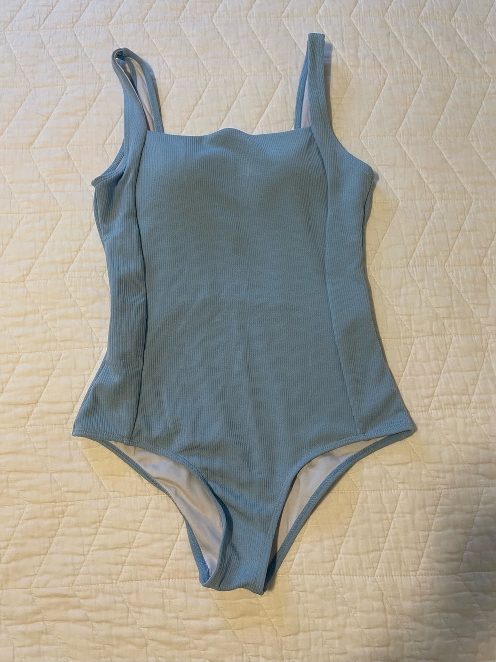 Geode Classic Square Neck One-Piece Swimsuit in Light Blue size Medium